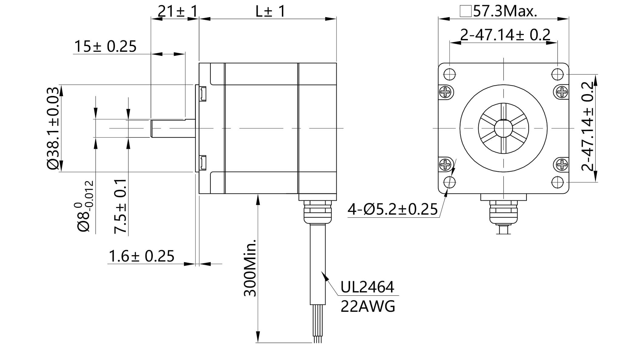 Nema 23 57HSW IP65 Waterproof Stepper Motor Dimension