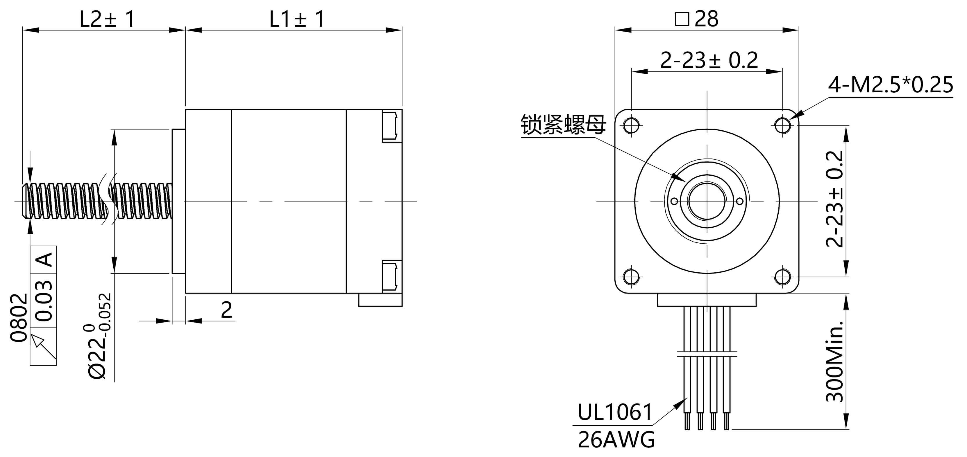 nema11 ball screw stepper motor dimensions