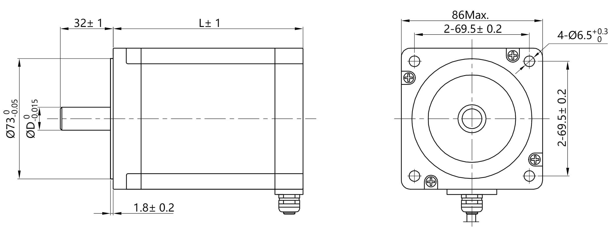 Nema 34 86HSW IP65 Waterproof Stepper Motor Dimension